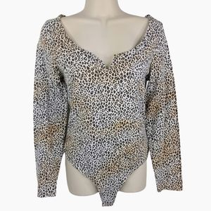 PINK Victoria's Secret Notch Neck Leopard Stretch Cotton Bodysuit Sz L